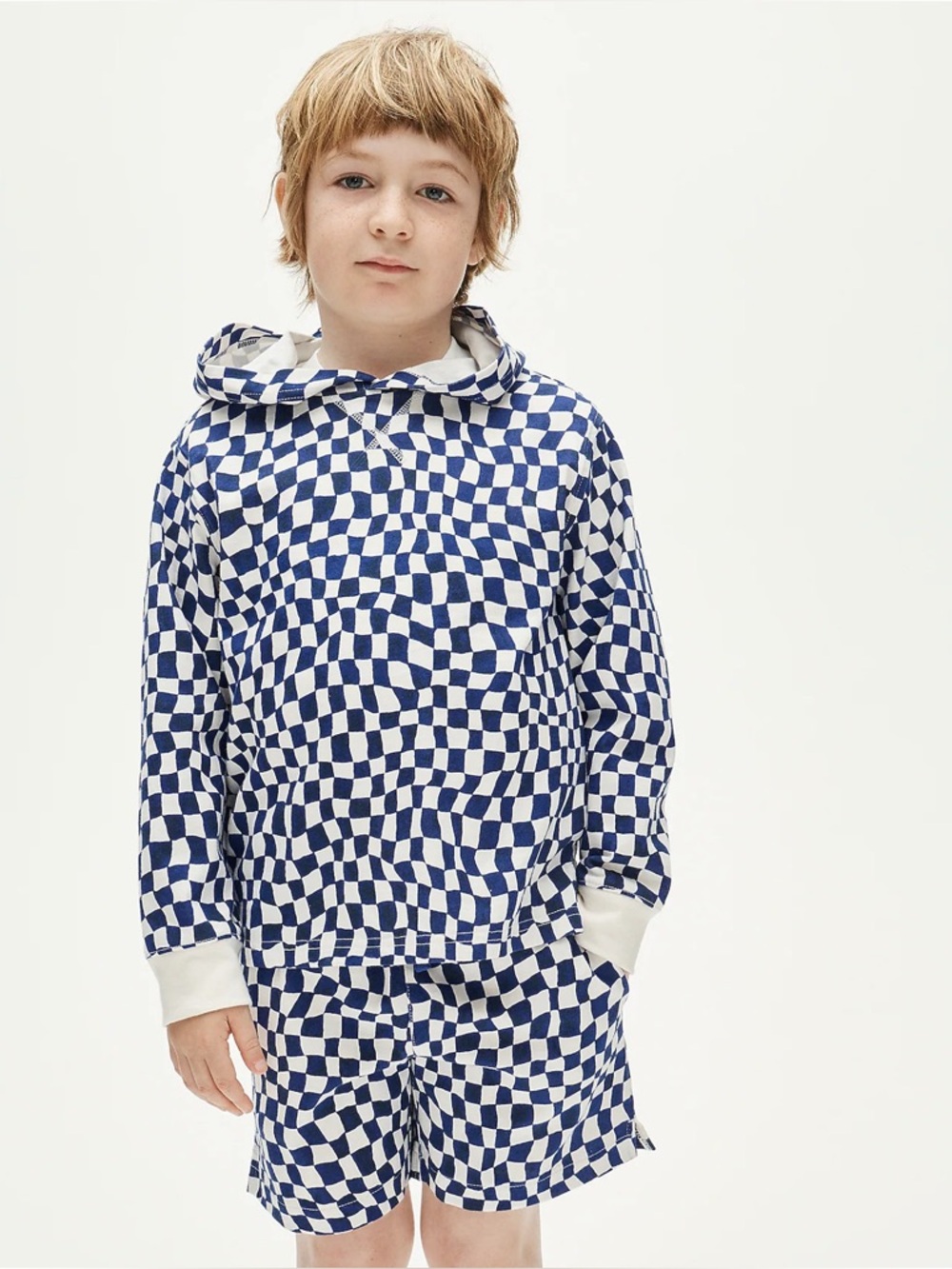 NWT J. Crew Crewcuts Kids' Lightweight Cotton Hoodie Checkerboard Blue